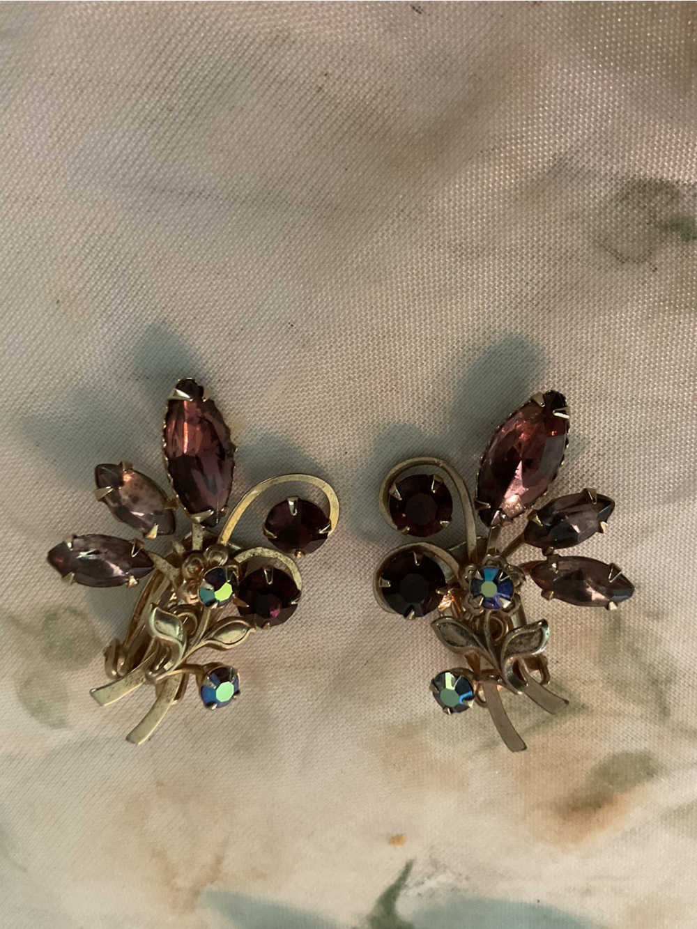 Vintage Aurora borealis and amethyst clip-on earrings